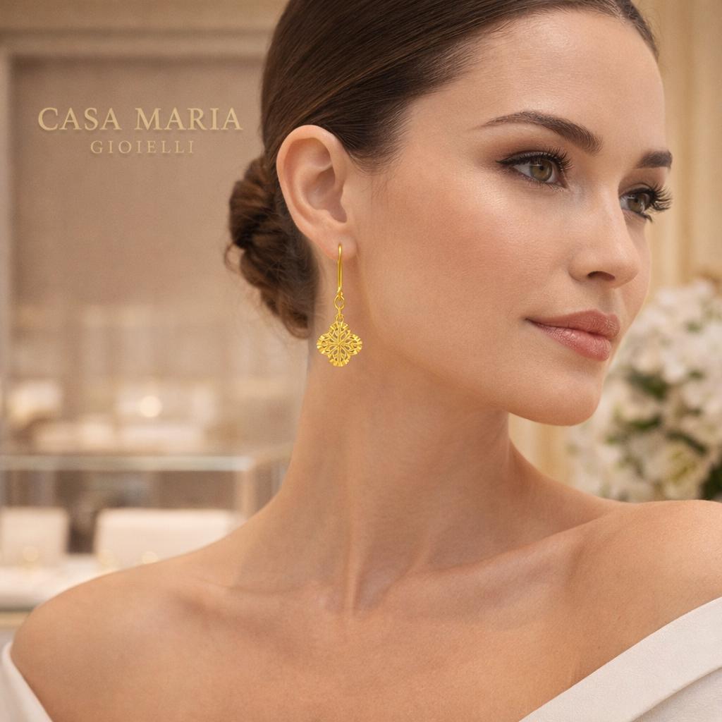 Orecchini Quadrifoglio Reale | 24k Hollow Yellow Gold | Casa Maria Gioielli